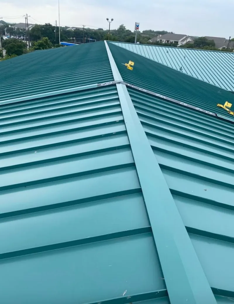 Green commercial metal roof ridge and valley for Metal Roof Repair in Petersburg